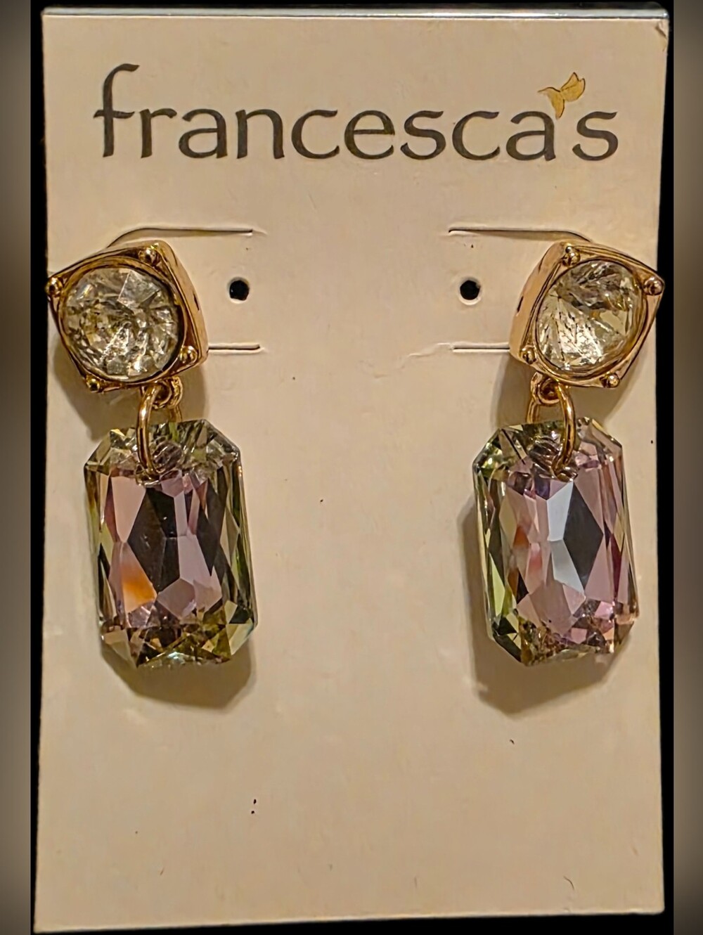 Iridescent Purple Crystal Drop Earrings